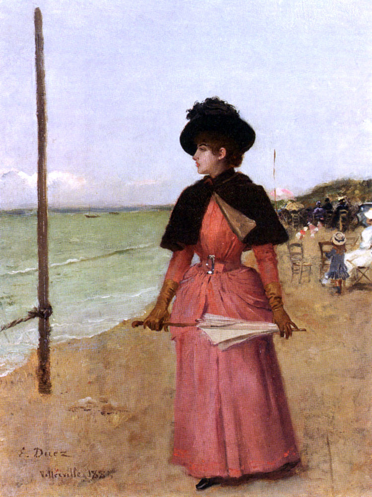 Ernest Ange Duez An Elegant Lady On The Beach - Hand Painted Oil Painting