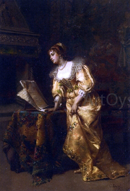 Cesare Augusto Detti An Elegant Lady Reading Music - Hand Painted Oil Painting