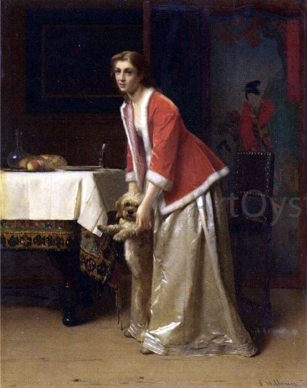 Florent Willems An Elegant Lady with Her Dog in an Interior - Hand Painted Oil Painting