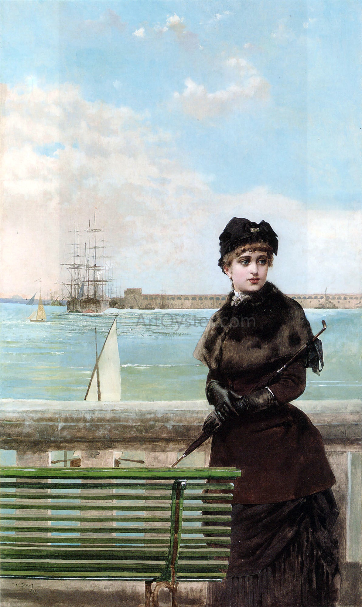 Vittorio Matteo Corcos An Elegant Woman at St. Malo - Hand Painted Oil Painting