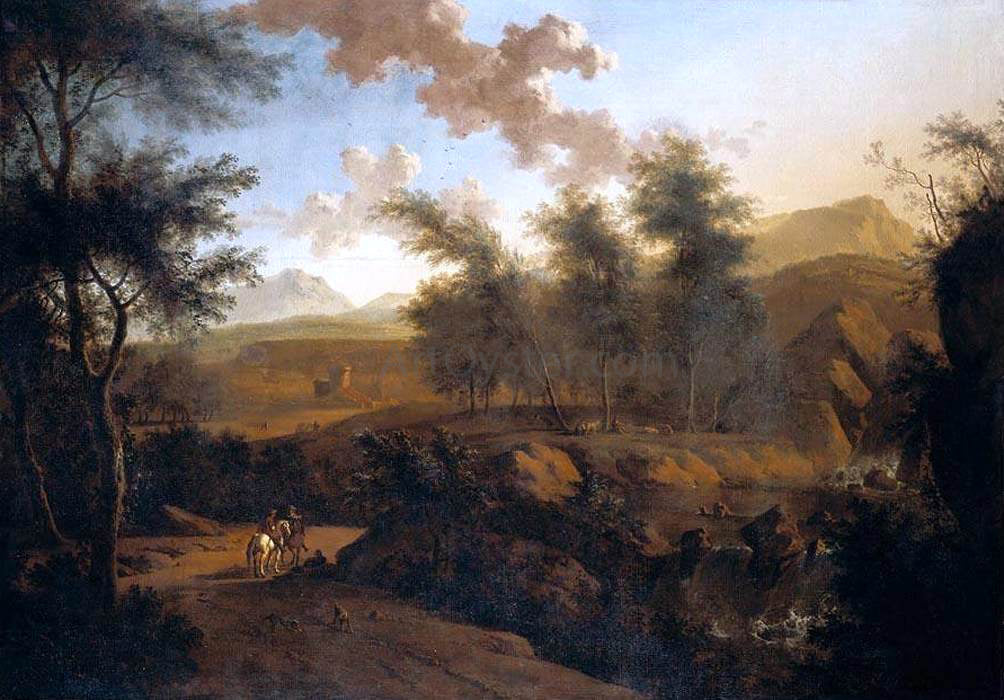 Frederick De Moucheron An Extensive Italianate Landscape - Hand Painted Oil Painting