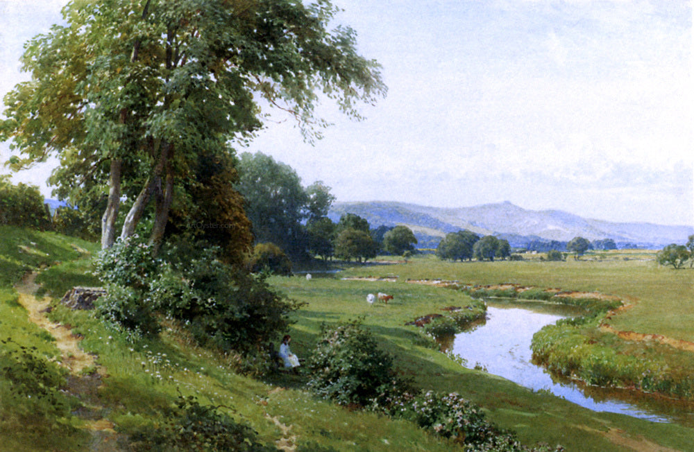 Harry Sutton Palmer An Extensive River Landscape With A Young Girl Balancing On A Gate - Hand Painted Oil Painting
