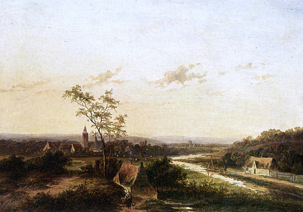 Jan Evert Morel An Extensive Summer Landscape With A Town In The Background - Hand Painted Oil Painting
