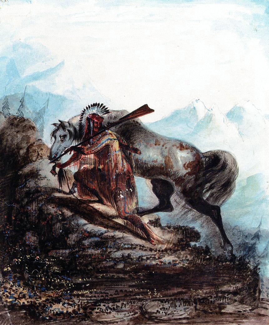 Alfred Jacob Miller Indian with the Scalp Lock of His Enemy - Hand Painted Oil Painting