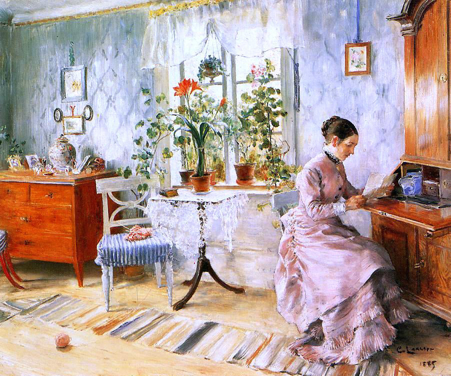  Carl Larsson An Interior with a Woman Reading - Hand Painted Oil Painting
