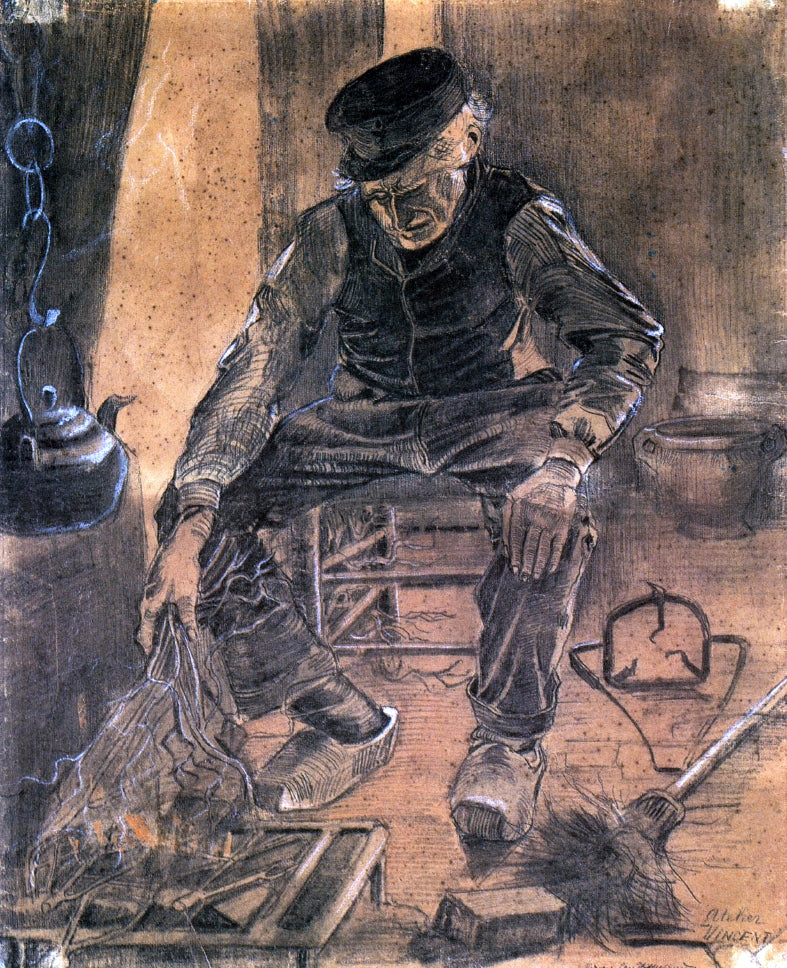 Vincent Van Gogh An Old Man Putting Dry Rice on the Hearth - Hand Painted Oil Painting