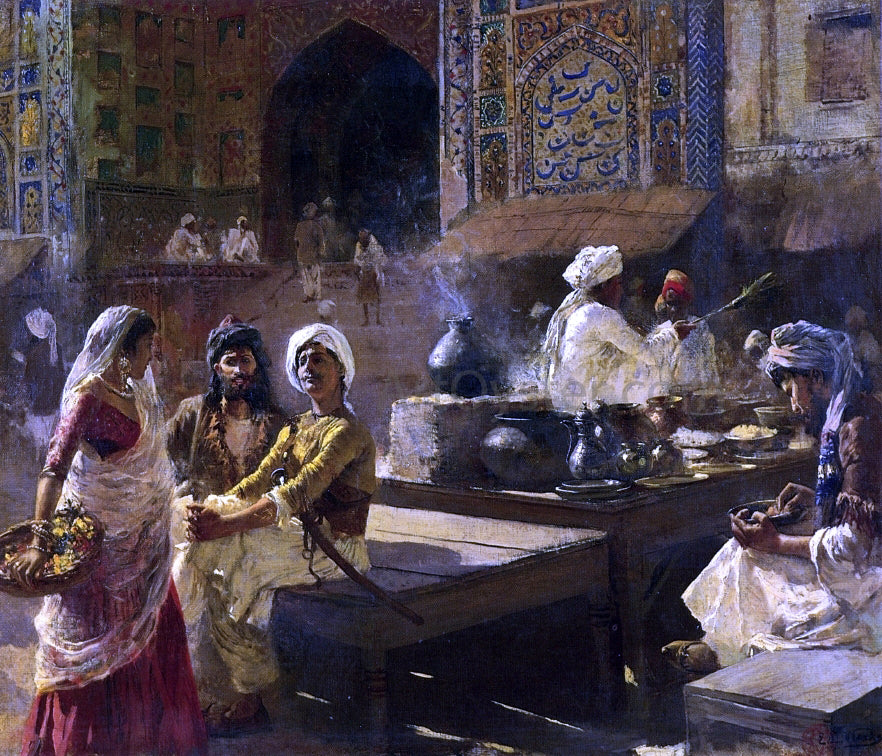 Edwin Lord Weeks An Open-Air Kitchen, Lahore, India - Hand Painted Oil Painting