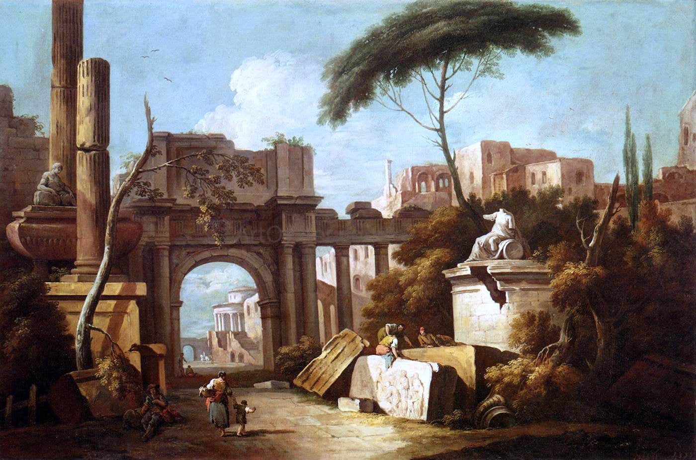 Giuseppe Zais Ancient Ruins with a Great Arch and a Column - Hand Painted Oil Painting