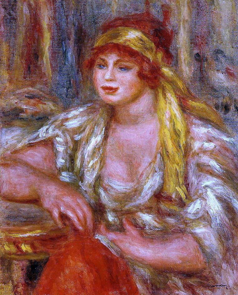 Pierre Auguste Renoir Andree in Yellow Turban and Blue Skirt - Hand Painted Oil Painting