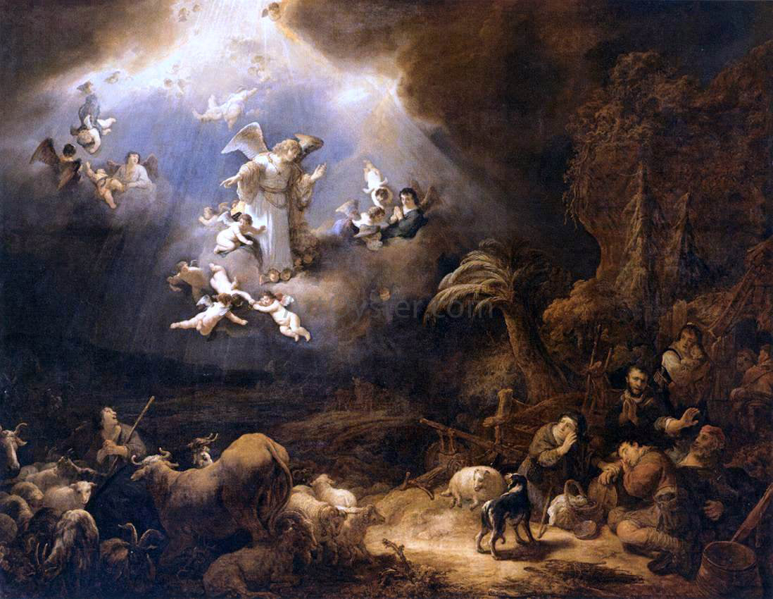 Govert Teunisz Flinck Angels Announcing the Birth of Christ to the Shepherds - Hand Painted Oil Painting