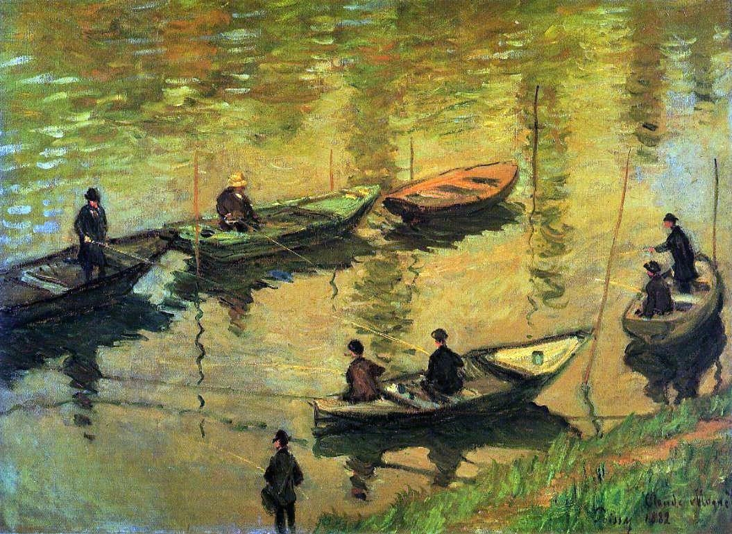 Claude Oscar Monet Anglers on the Seine at Poissy - Hand Painted Oil Painting
