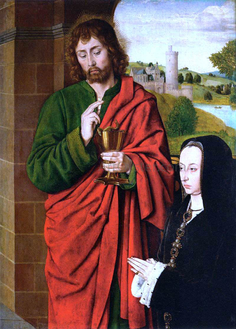  Master of Moulins Anne of France, Duchesse de Bourbon, Presented by St John the Evangelist - Hand Painted Oil Painting