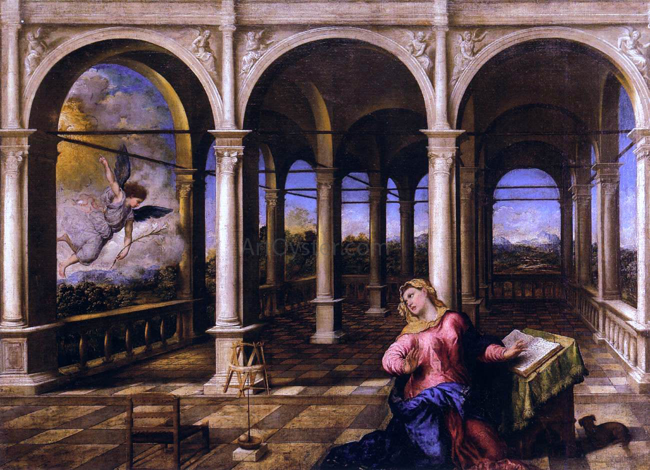 Paris Bordone Annunciation - Hand Painted Oil Painting