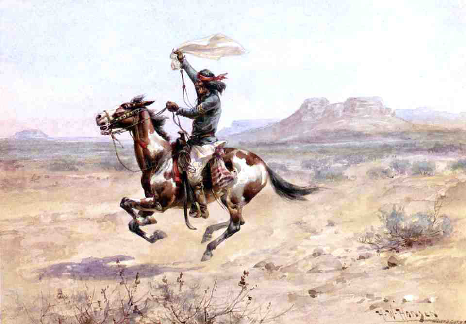 Herman W Hansen Apache Indian Scout Signaling the Column - Hand Painted Oil Painting