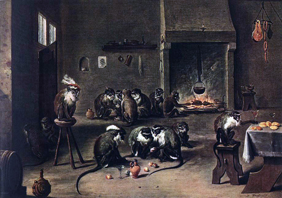 The Younger David Teniers Apes in the Kitchen - Hand Painted Oil Painting