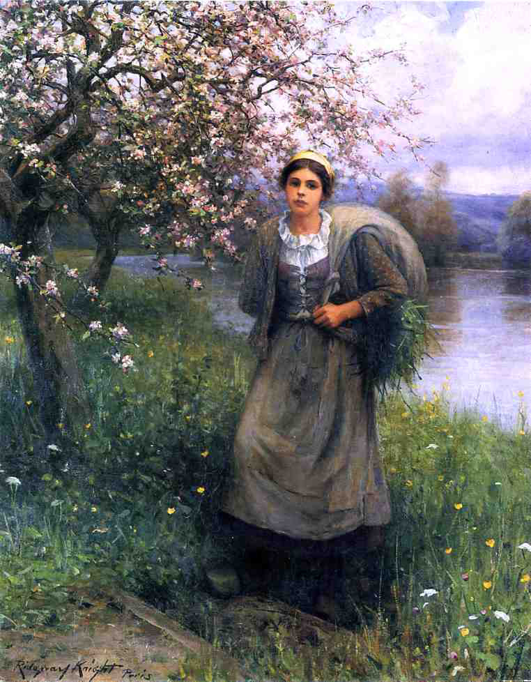 Daniel Ridgway Knight Apple Blossoms in Normandy - Hand Painted Oil Painting