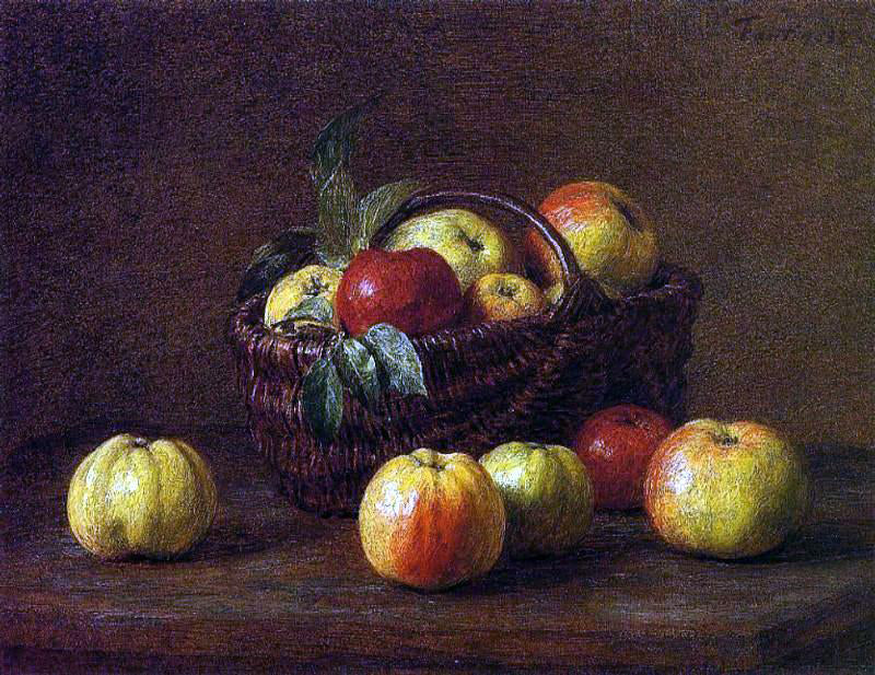 Henri Fantin-Latour Apples in a Basket on a Table - Hand Painted Oil Painting