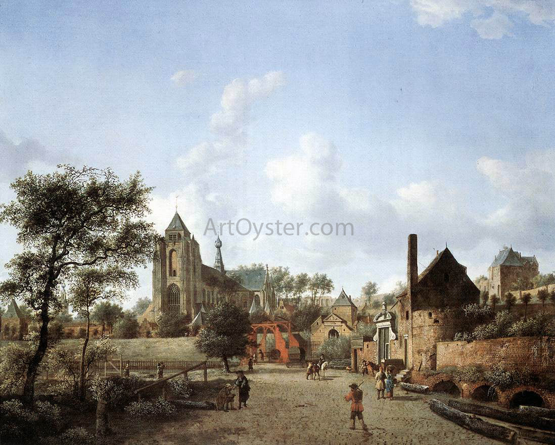 Jan Van der Heyden Approach to the Town of Veere - Hand Painted Oil Painting
