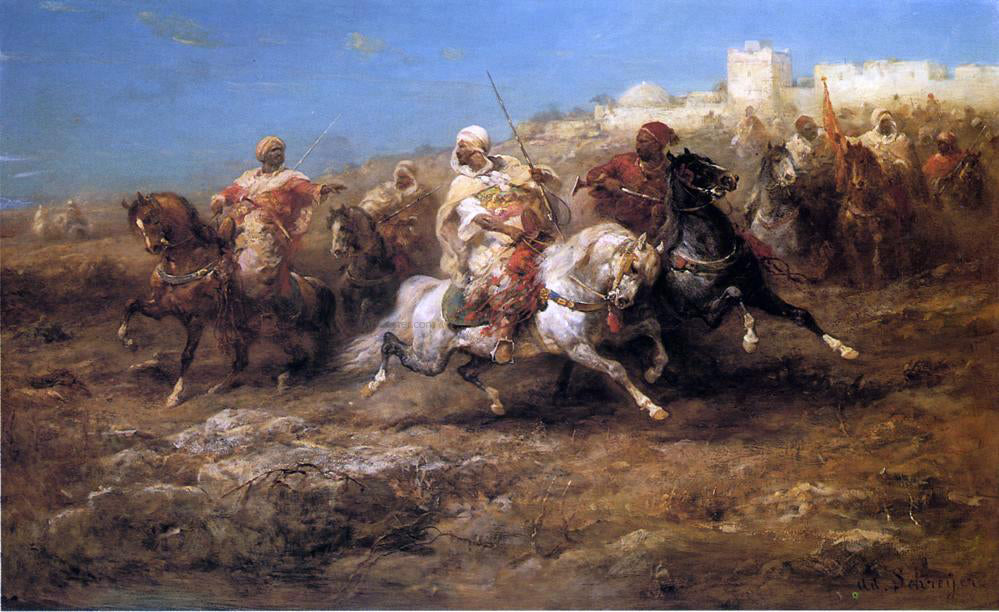 Adolf Schreyer Arab Horsemen - Hand Painted Oil Painting