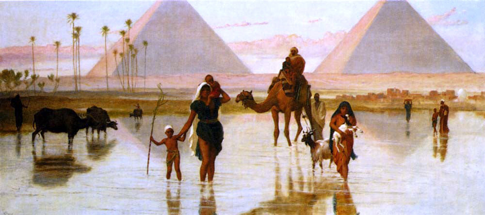 Frederick Goodall Arabs Crossing A Flooded Field By The Pyramids - Hand Painted Oil Painting