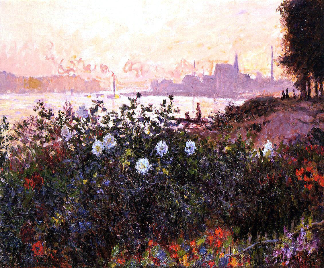 Claude Oscar Monet Argenteuil, Flowers by the Riverbank - Hand Painted Oil Painting