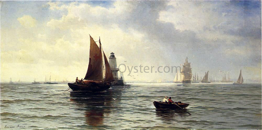Edward Moran Around the Lighthouse - Hand Painted Oil Painting