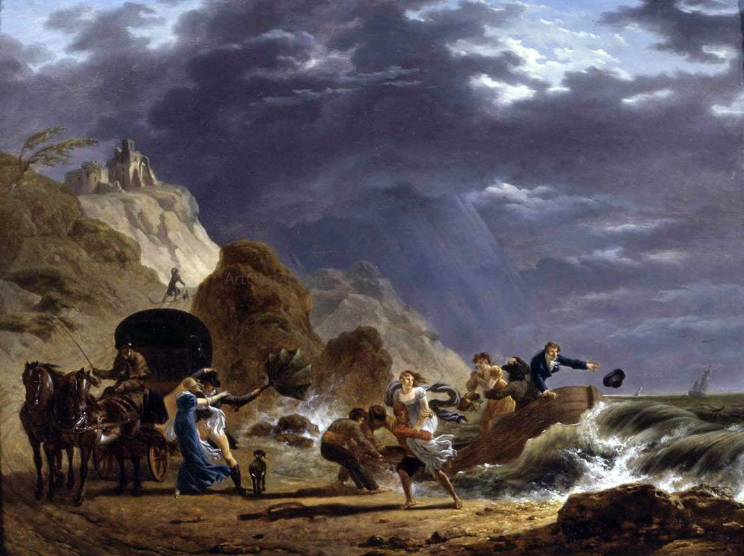 Carle Vernet Arrival of Emigres with the Duchess of Berry on the French Coast - Hand Painted Oil Painting