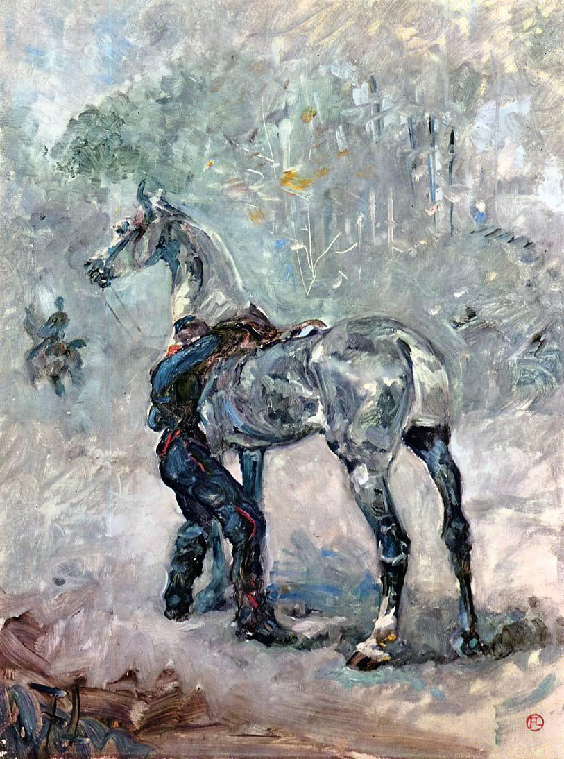 Henri De Toulouse-Lautrec Artilleryman Saddling His Horse - Hand Painted Oil Painting