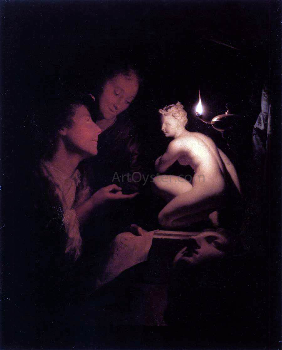 Godfried Schalcken Artist and Model Looking at an Ancient Statue by Lamplight - Hand Painted Oil Painting