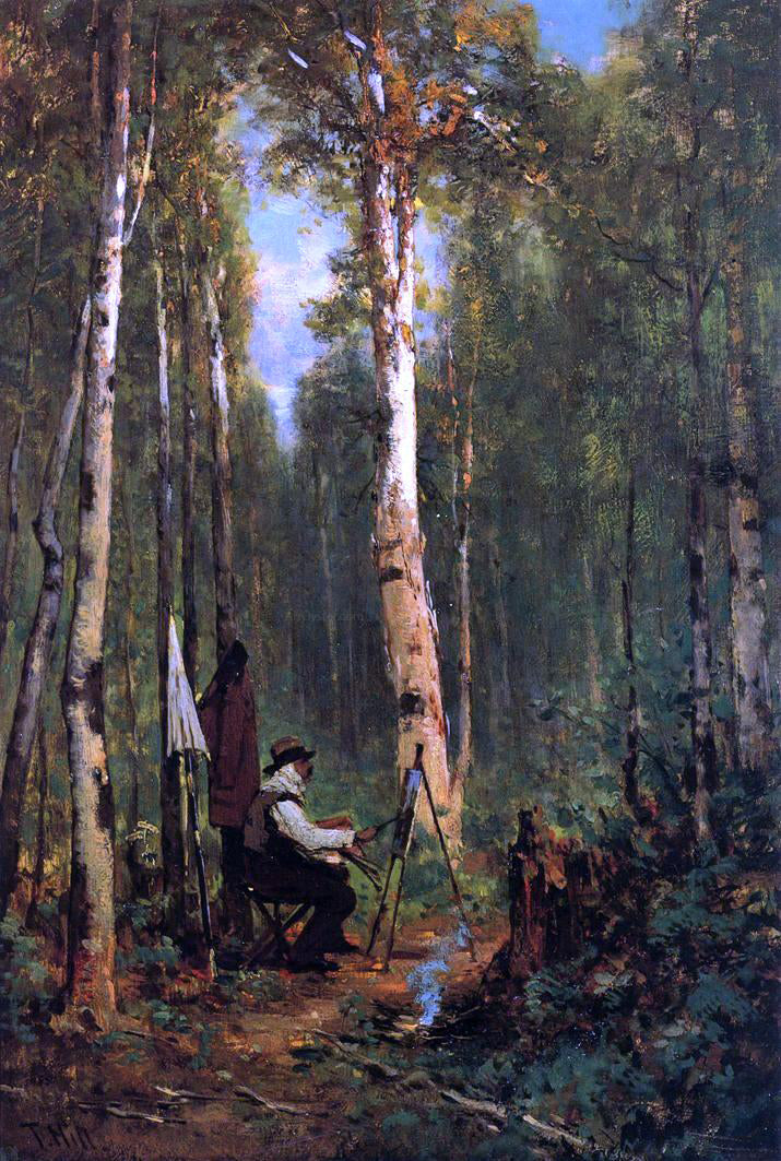Thomas Hill Artist at His Easel in the Woods - Hand Painted Oil Painting