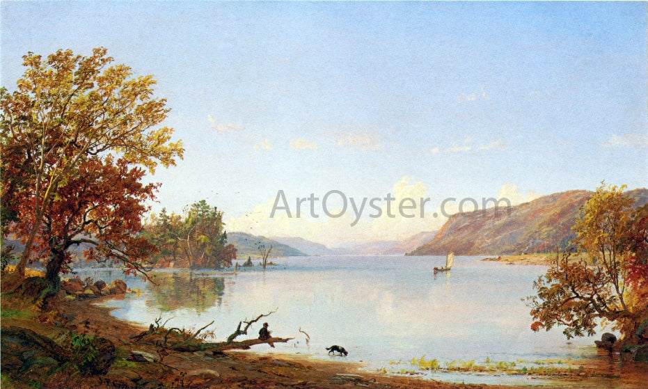 Jasper Francis Cropsey Artist Sketching on Greenwood Lake - Hand Painted Oil Painting