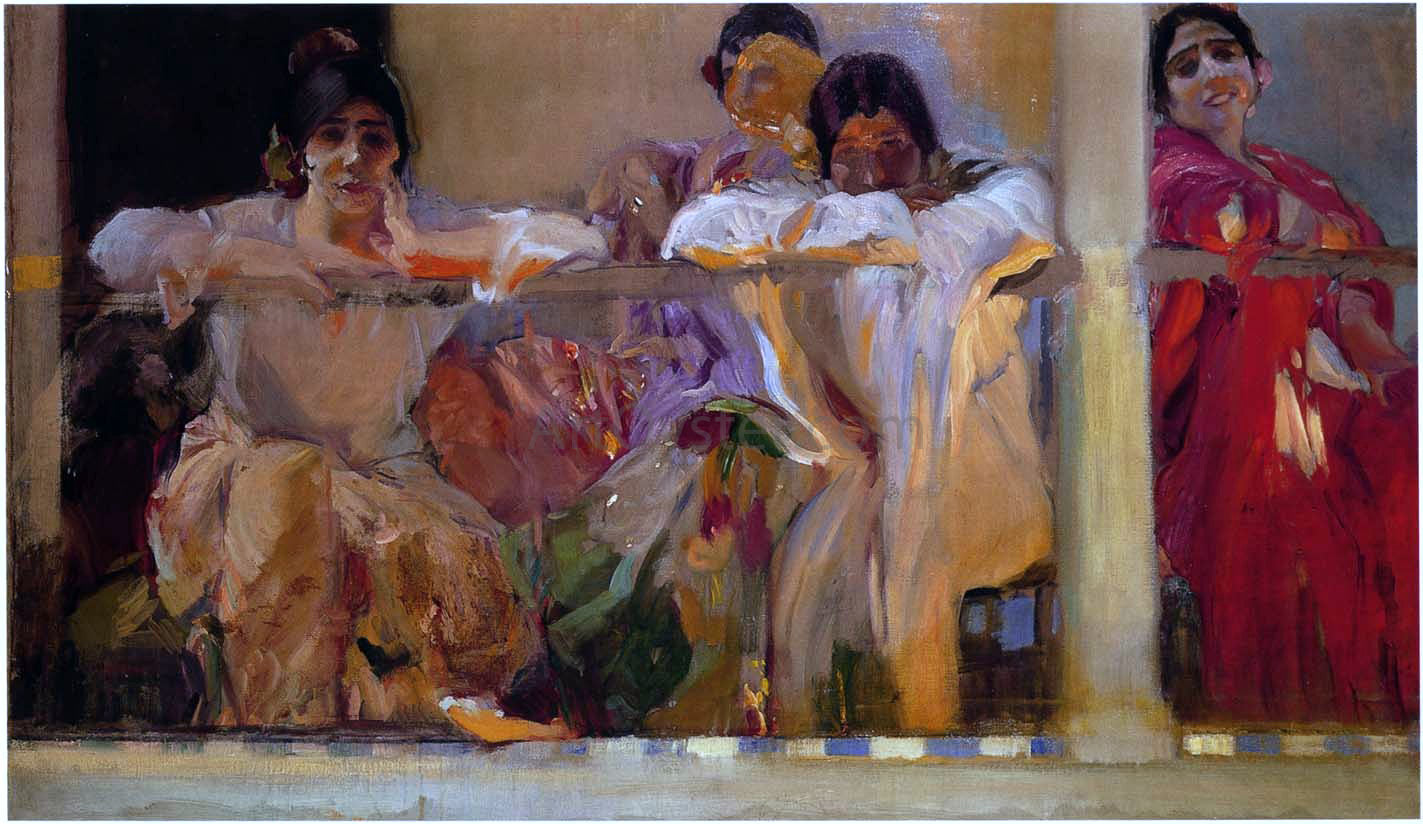 Joaquin Sorolla Y Bastida Artist's Patio, Cafe Novedades, Seville - Hand Painted Oil Painting