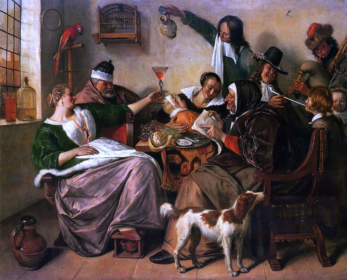 Jan Steen As the Old Sing, So Pipe the Young - Hand Painted Oil Painting