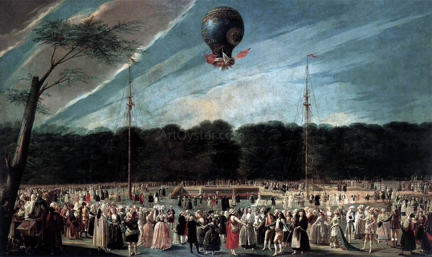 Antonio Carnicero Y Mancio Ascent of the Monsieur Boucle's Montgolfier Balloon in the Gardens of Aranjuez - Hand Painted Oil Painting