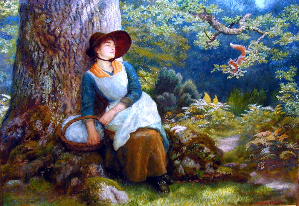 Arthur Hughes A Woman Asleep in the Woods - Hand Painted Oil Painting