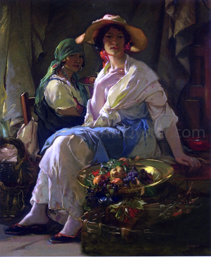 Julius Rolshoven Assisi Market Girls - Hand Painted Oil Painting
