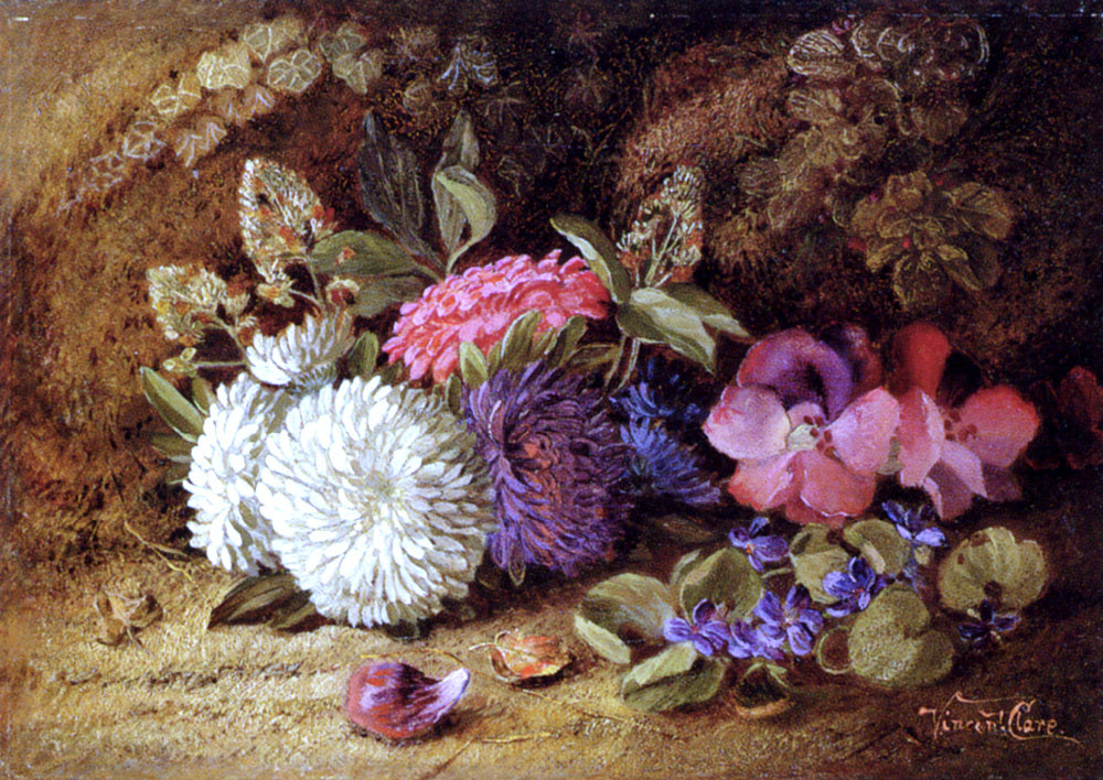Vincent Clare Asters, Pansies And Violets - Hand Painted Oil Painting
