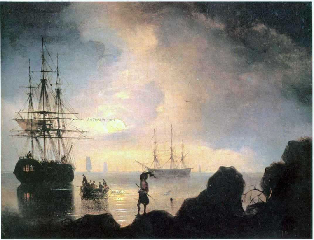 Ivan Constantinovich Aivazovsky At night, Smugglers - Hand Painted Oil Painting