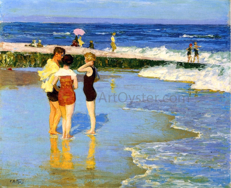 Edward Potthast At Rockaway Beach - Hand Painted Oil Painting