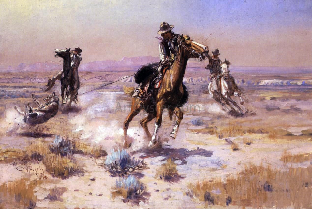  Charles Marion Russell At Rope's End - Hand Painted Oil Painting