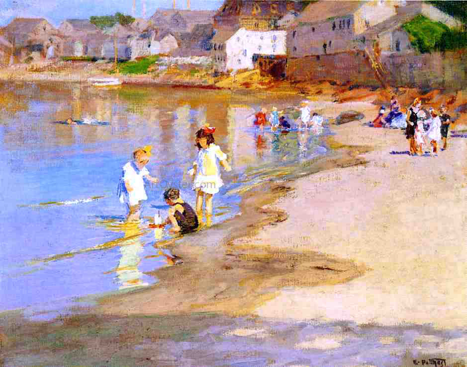 Edward Potthast At the Beach - Hand Painted Oil Painting