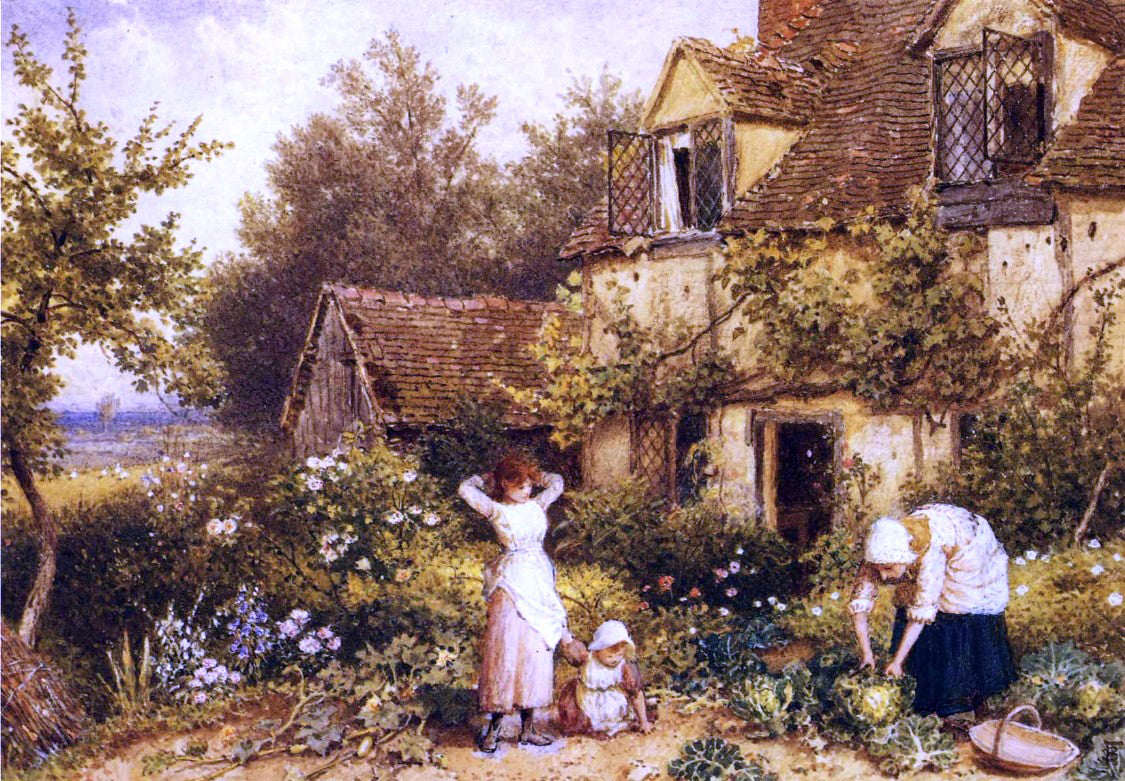 Myles Birket Foster At the Cottage Door - Hand Painted Oil Painting
