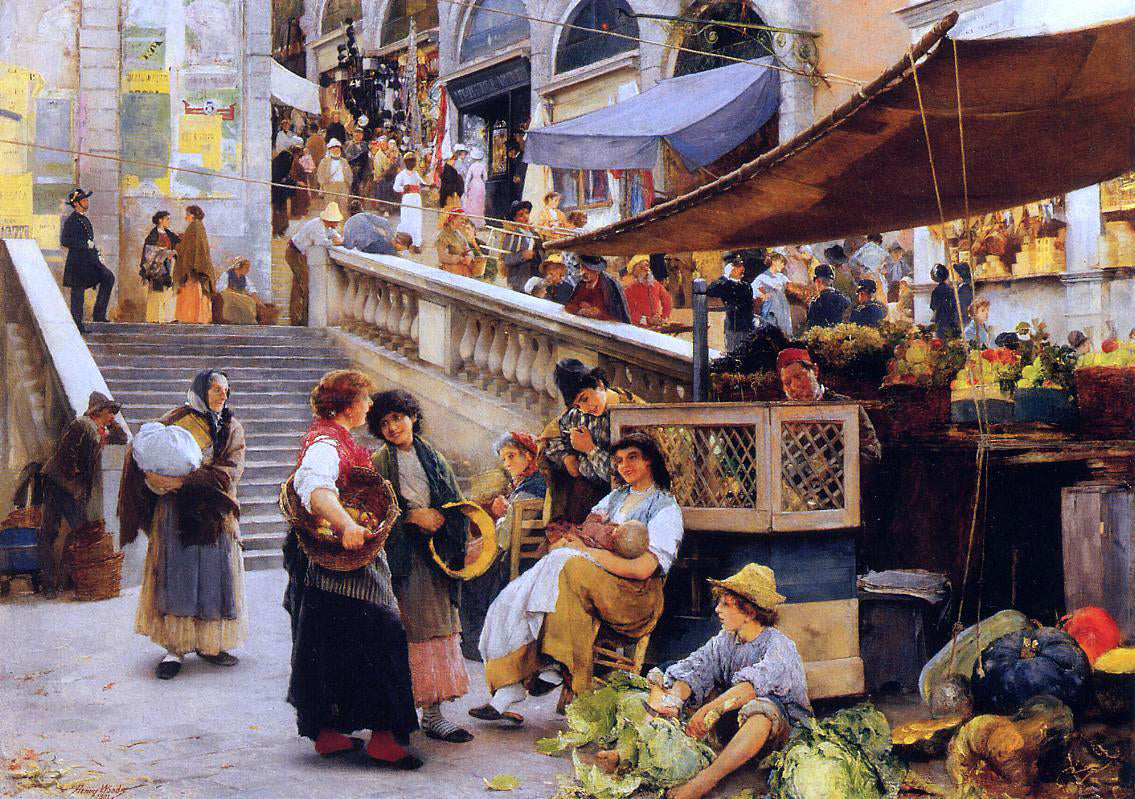  Henry Woods At the Foot of the Rialto, Venice - Hand Painted Oil Painting