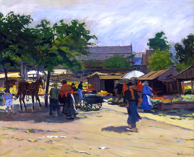 Antal Berkes At the Market - Hand Painted Oil Painting