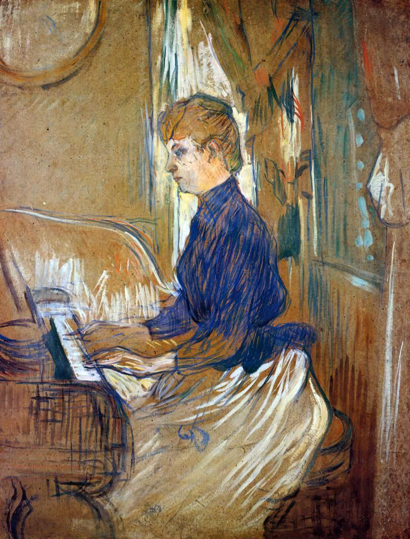 Henri De Toulouse-Lautrec At the Piano - Madame Juliette Pascal in the Salon of the Chateau de Malrome - Hand Painted Oil Painting