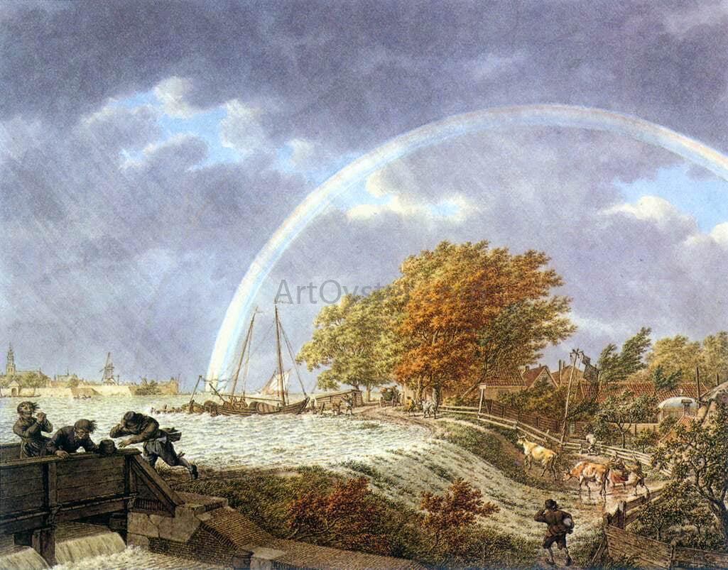 Jacob Cats Autumn Landscape with Rainbow - Hand Painted Oil Painting