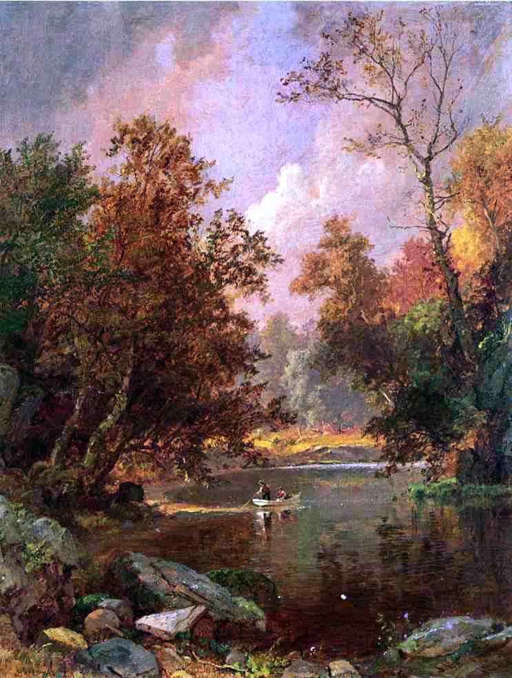 Jasper Francis Cropsey Autumn River Landscape - Hand Painted Oil Painting