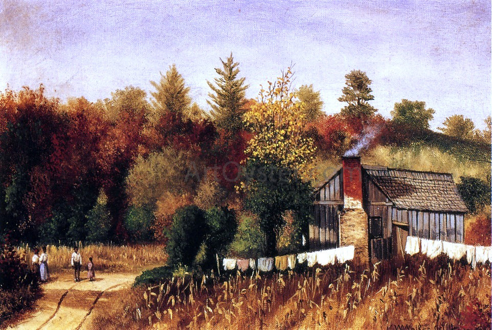 William Aiken Walker Autumn Scene in North Carolina with Cabin, Wash Line, and Cornfield - Hand Painted Oil Painting