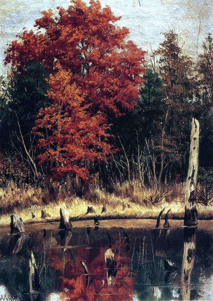 William Aiken Walker Autumn Wood in North Carolina with Tree Stumps in Water - Hand Painted Oil Painting