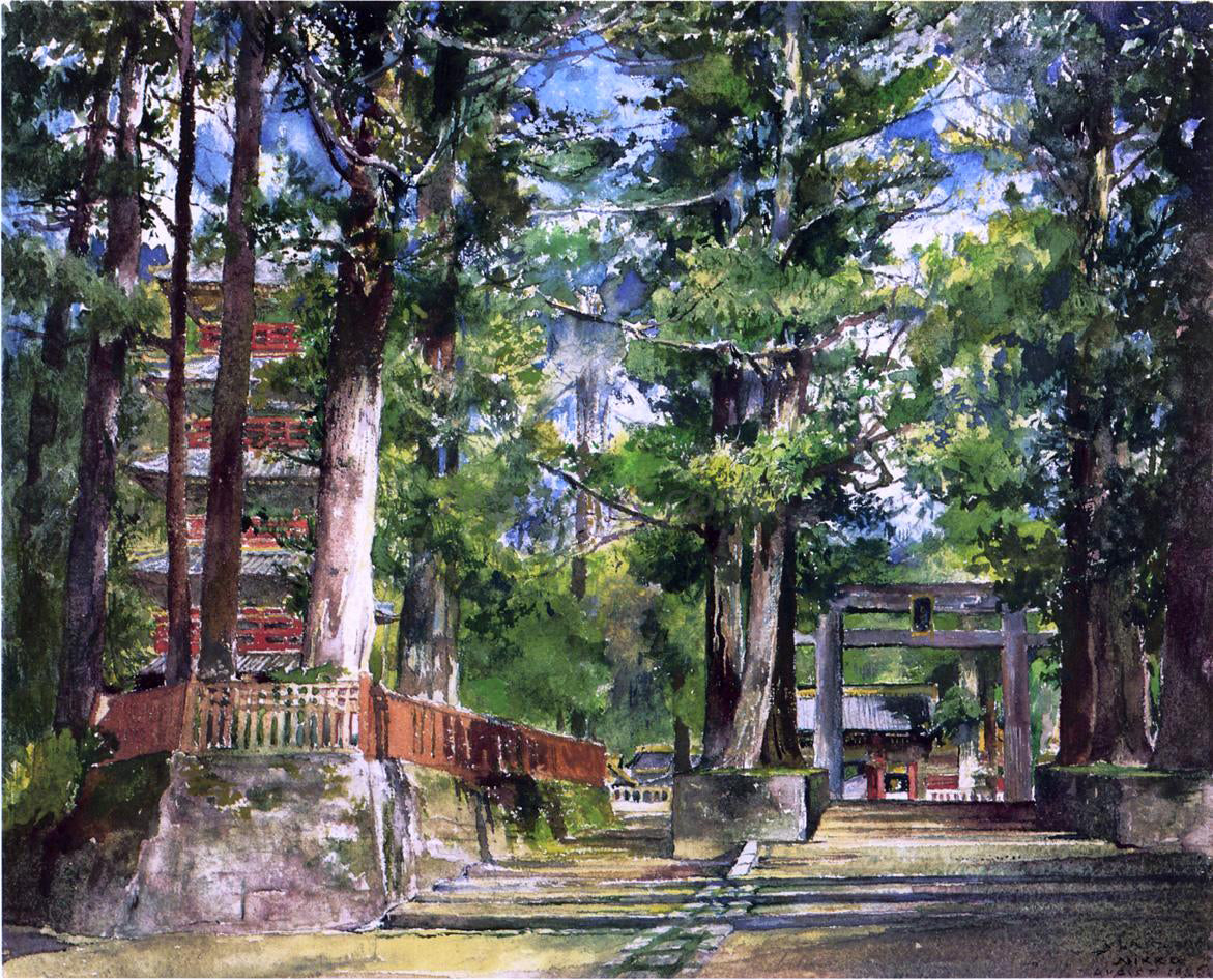 John La Farge Avenue to the Temple of Iyeyasu, Nikko, Mid-Day Study - Hand Painted Oil Painting